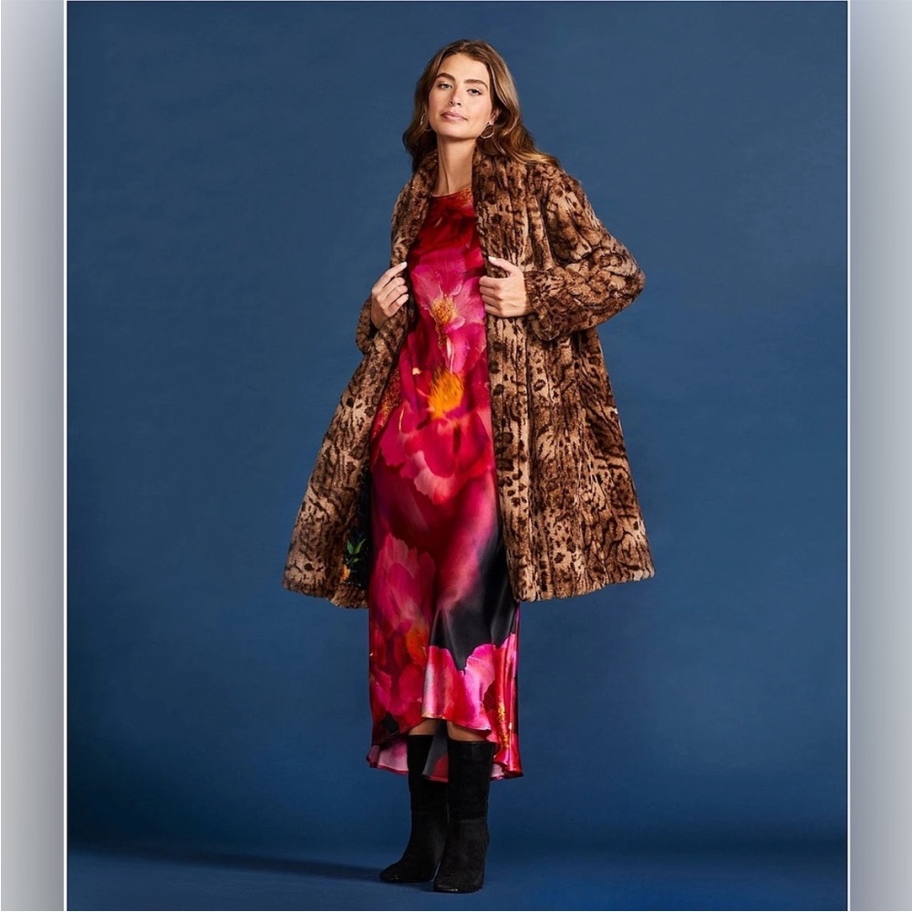 NWT JOHNNY WAS Silk Floral Bloom Placement Print 3/4 Flared Sleeve Dress - Picture 4 of 11